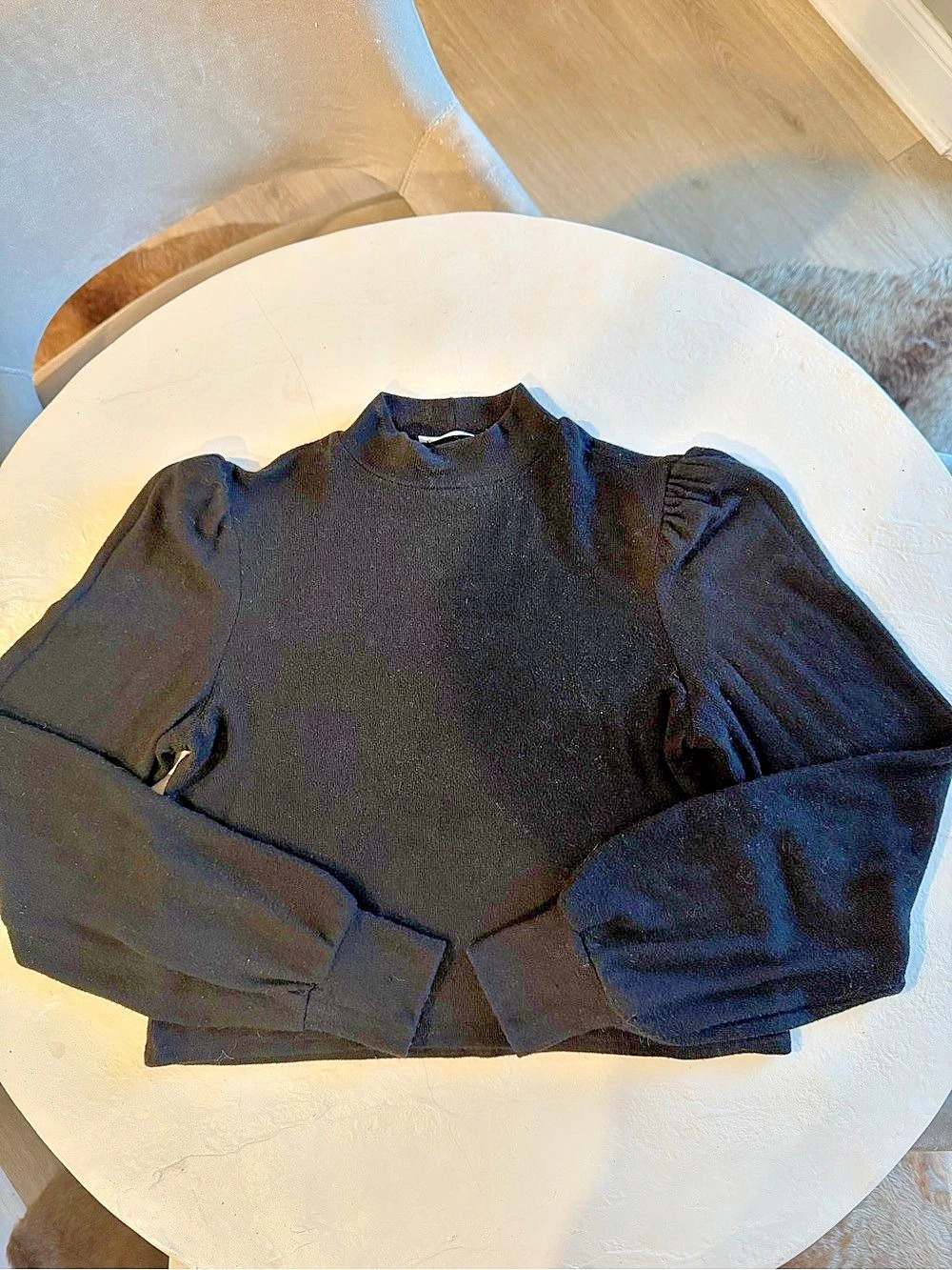 NEW Reformation Black Mock-Neck Long Puff Sleeve Cropped Sweater - XS